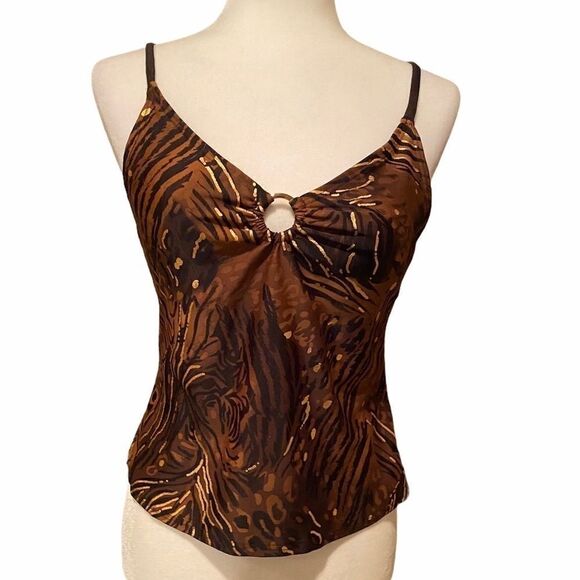 Beach Native Brown/Black Printed Tankini Sz 8 - Picture 1 of 13
